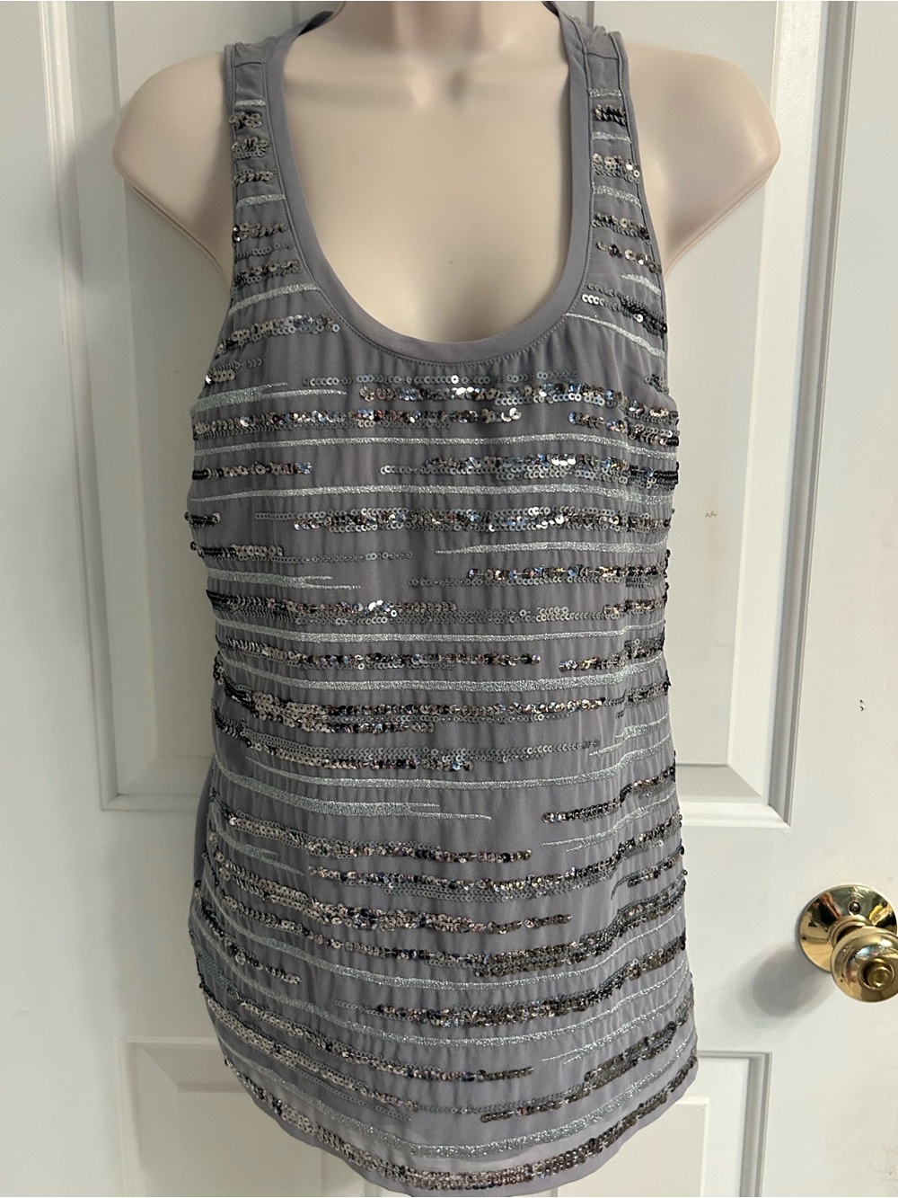 Women’s Express Light Gray Sleeveless Top with Sequin Front